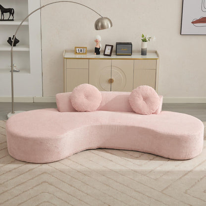 Divano moderno minimalista rosa 105,5 in velluto a coste curvo con 2 cuscini, non richiede montaggio