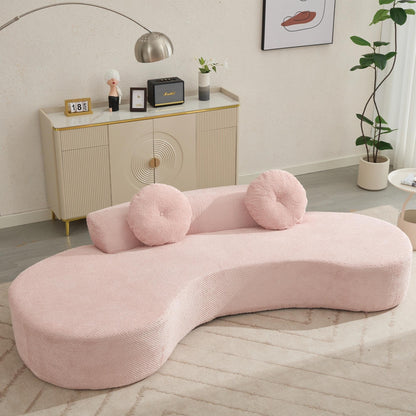 Divano moderno minimalista rosa 105,5 in velluto a coste curvo con 2 cuscini, non richiede montaggio