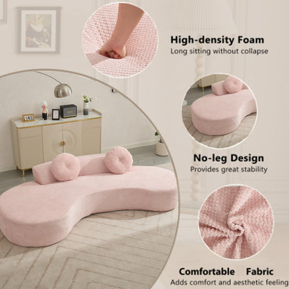 Divano moderno minimalista rosa 105,5 in velluto a coste curvo con 2 cuscini, non richiede montaggio