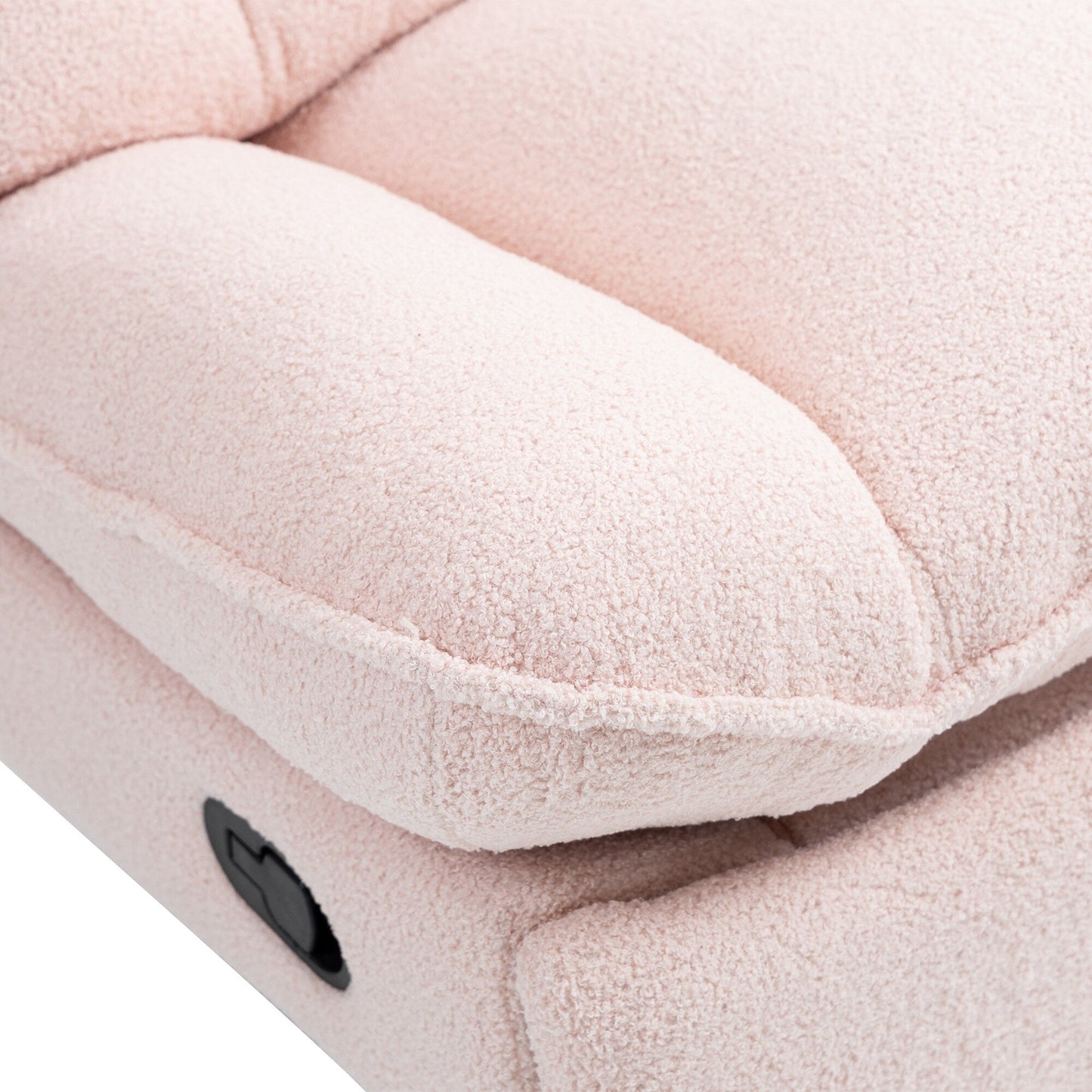 Poltrona reclinabile manuale girevole a 360° con poggiapiedi esteso e schienale imbottito in ciniglia rosa di grandi dimensioni