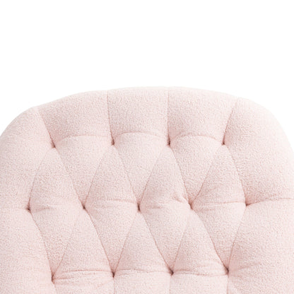 Poltrona reclinabile manuale girevole a 360° con poggiapiedi esteso e schienale imbottito in ciniglia rosa di grandi dimensioni