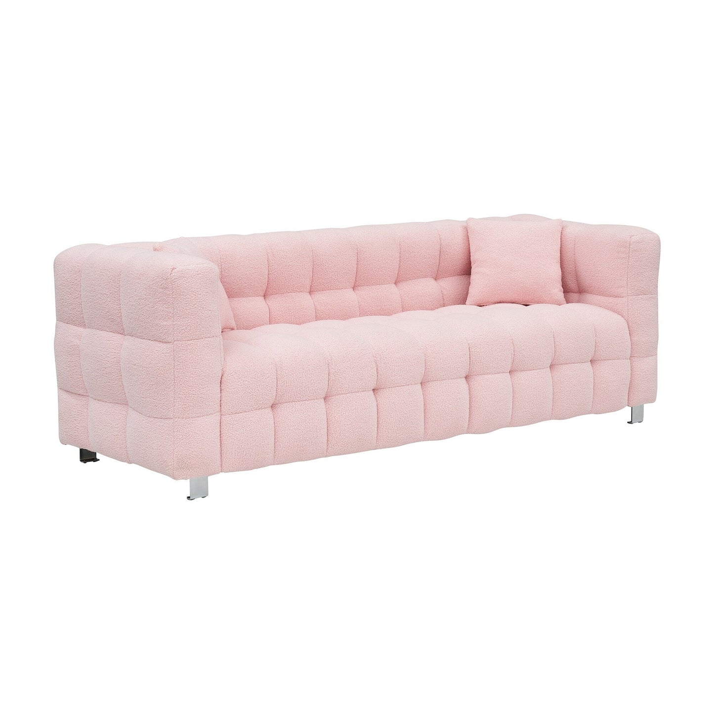 Divano a 3 posti Pink Teddy con due cuscini decorativi