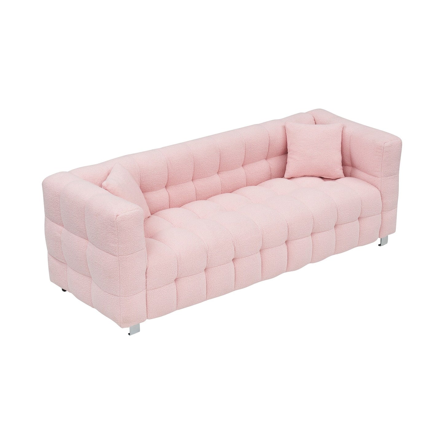 Divano a 3 posti Pink Teddy con due cuscini decorativi