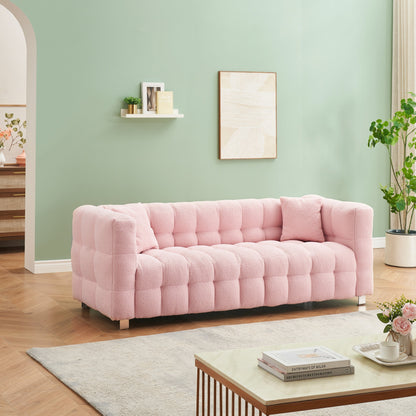 Divano a 3 posti Pink Teddy con due cuscini decorativi