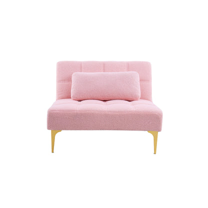 Divano letto singolo modulare in ciniglia rosa Teddy con struttura in legno massello per soggiorno
