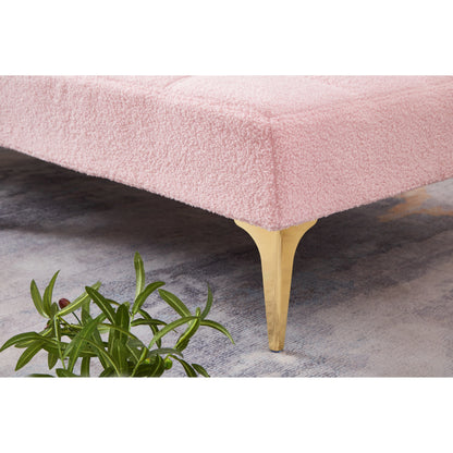 Divano letto singolo modulare in ciniglia rosa Teddy con struttura in legno massello per soggiorno