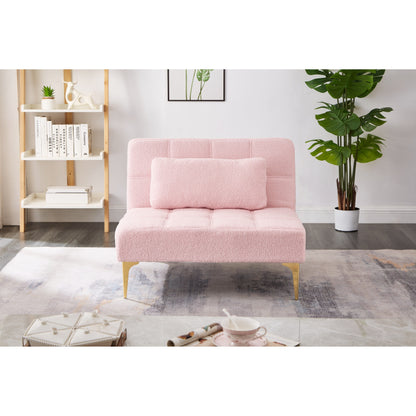 Divano letto singolo modulare in ciniglia rosa Teddy con struttura in legno massello per soggiorno