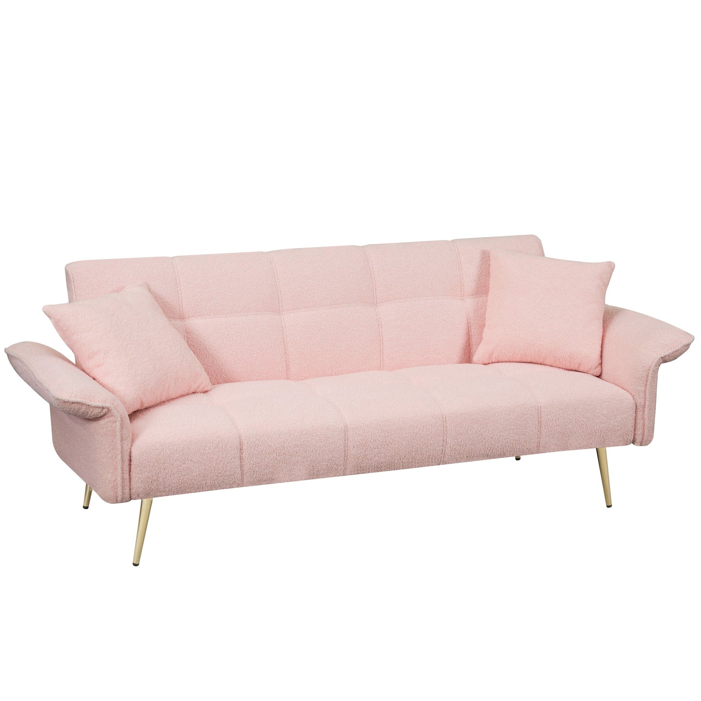 Divano letto futon convertibile in pile rosa Teddy