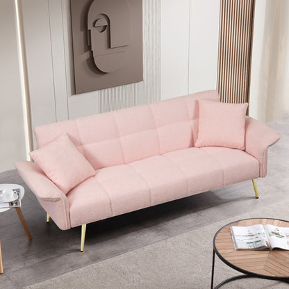 Divano letto futon convertibile in pile rosa Teddy