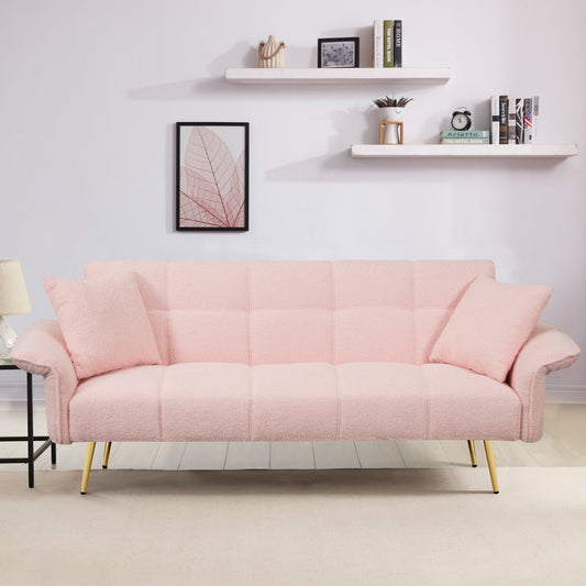 Divano letto futon convertibile in pile rosa Teddy