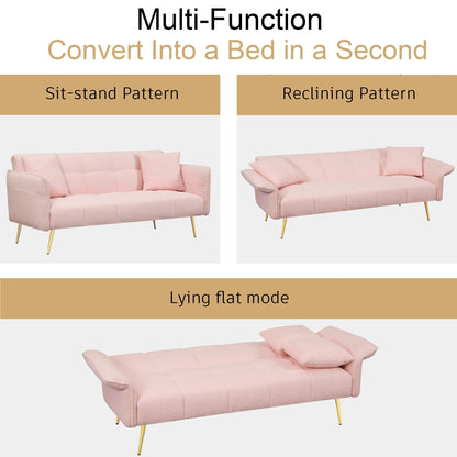 Divano letto futon convertibile in pile rosa Teddy