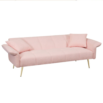 Divano letto futon convertibile in pile rosa Teddy