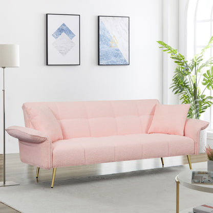 Divano letto futon convertibile in pile rosa Teddy