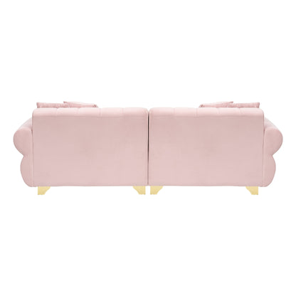 Divano a 3 posti in velluto rosa con cuscini avvolti a molle