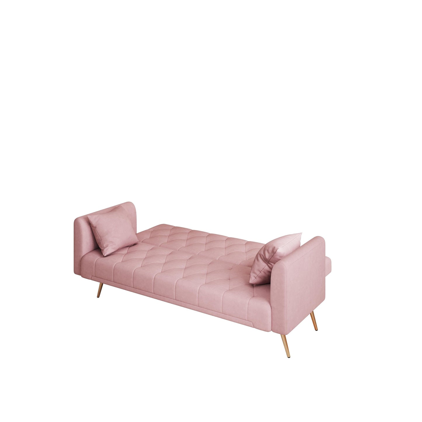Divano letto trasformabile in velluto rosa a 3 posti con cuscini decorativi