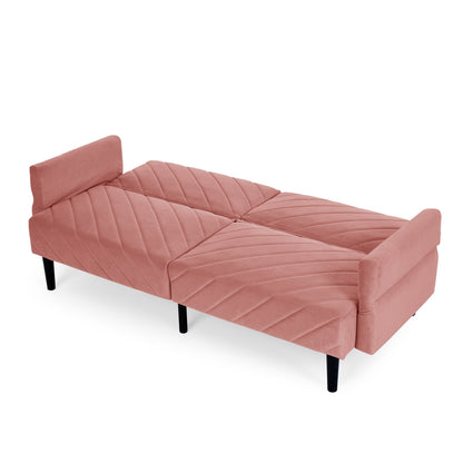 Divano letto futon convertibile imbottito in velluto rosa