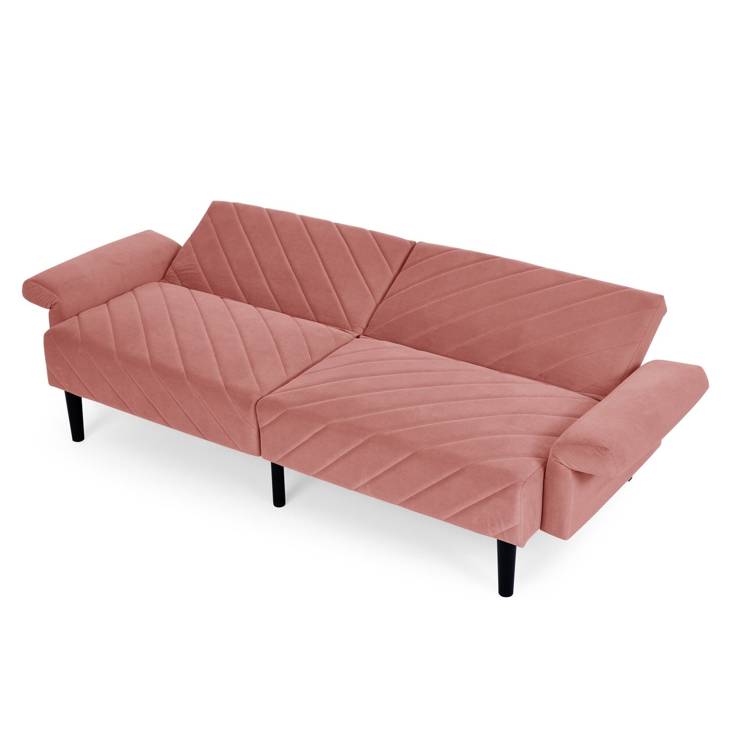 Divano letto futon convertibile imbottito in velluto rosa