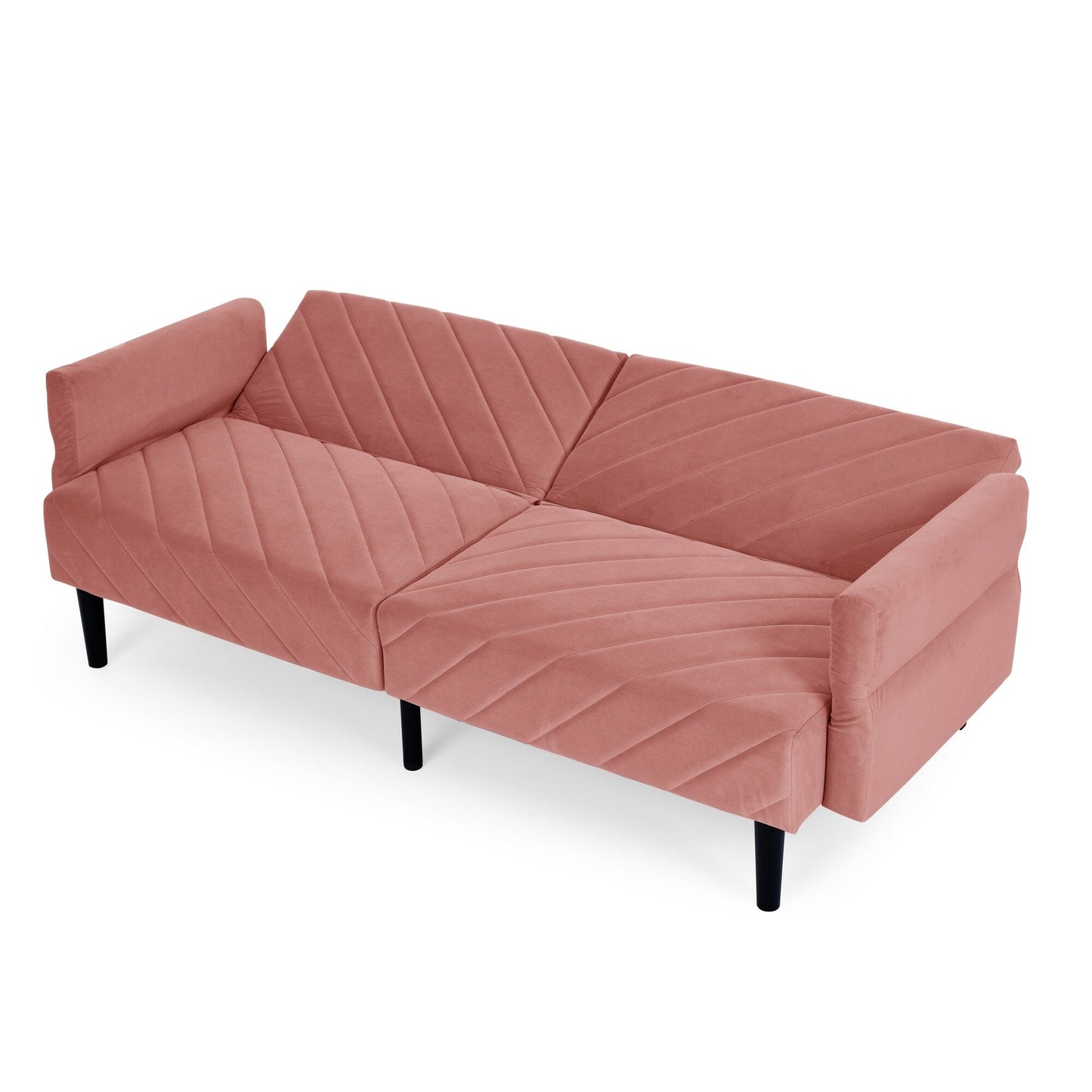 Divano letto futon convertibile imbottito in velluto rosa