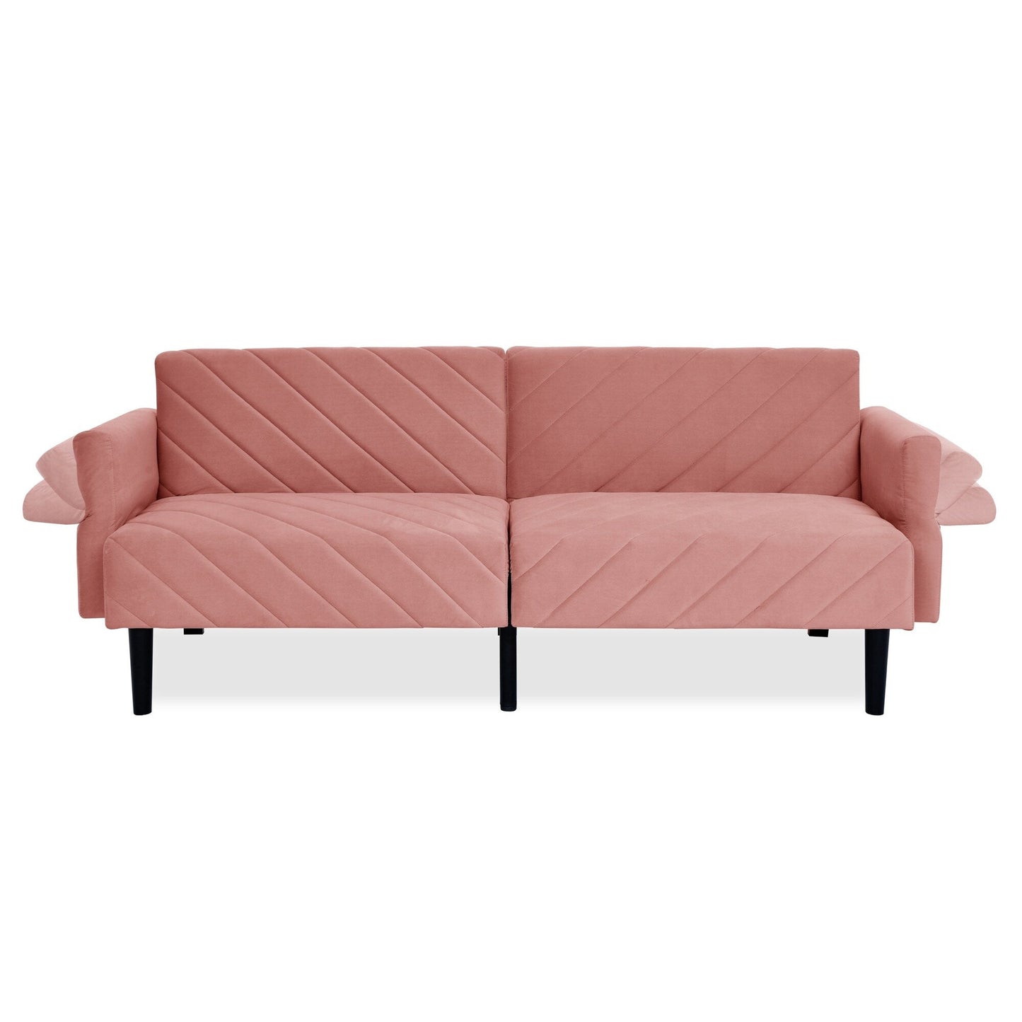 Divano letto futon convertibile imbottito in velluto rosa