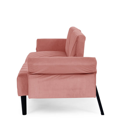 Divano letto futon convertibile imbottito in velluto rosa