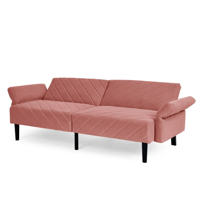 Divano letto futon convertibile imbottito in velluto rosa