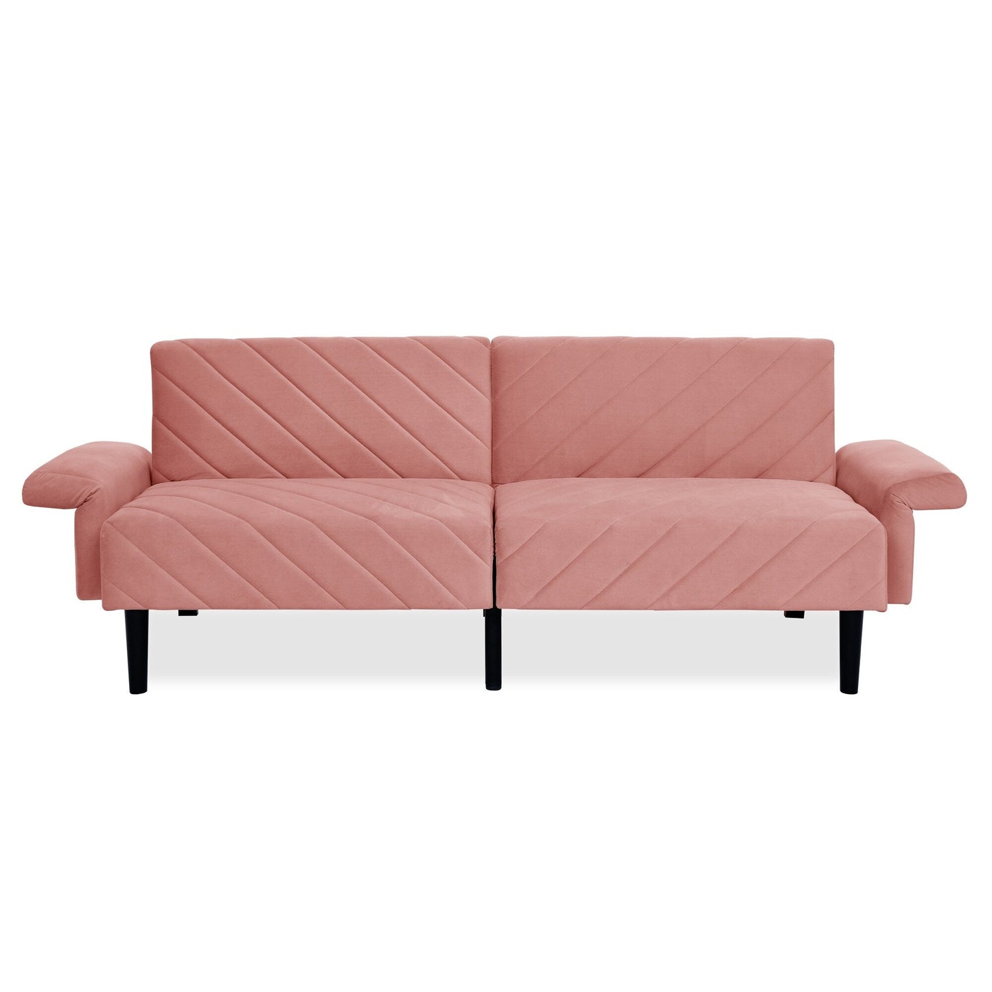 Divano letto futon convertibile imbottito in velluto rosa