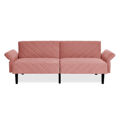 Divano letto futon convertibile imbottito in velluto rosa