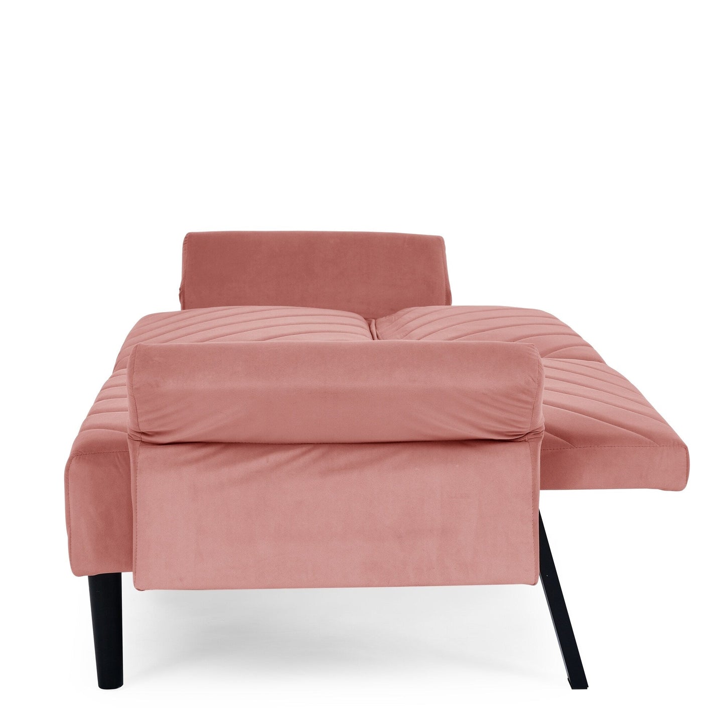 Divano letto futon convertibile imbottito in velluto rosa