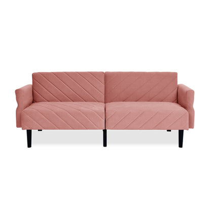 Divano letto futon convertibile imbottito in velluto rosa