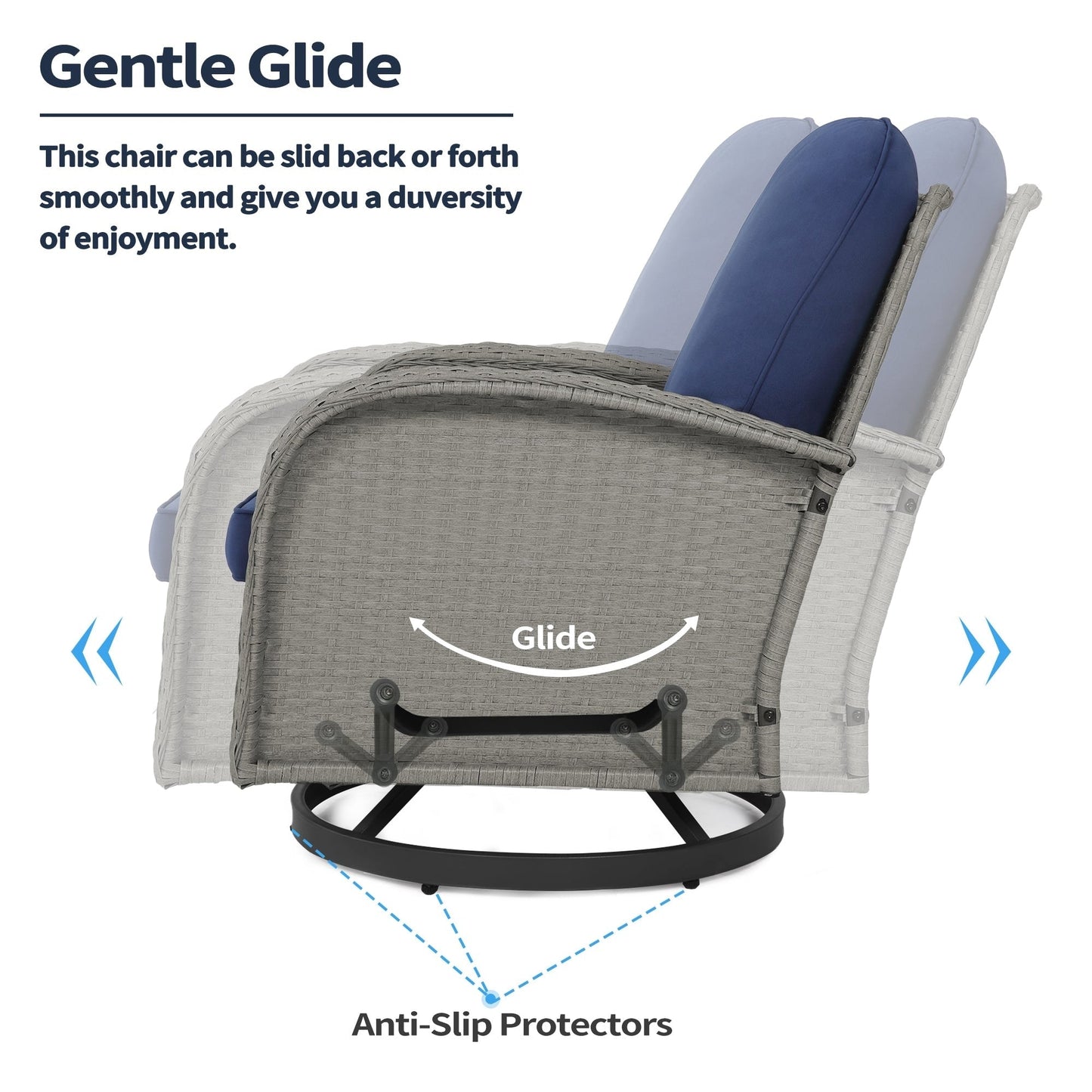 Set di mobili da giardino da 3 pezzi, set da bistrot girevole per esterni con sedie a dondolo in vimini e tavolino da caffè in vetro