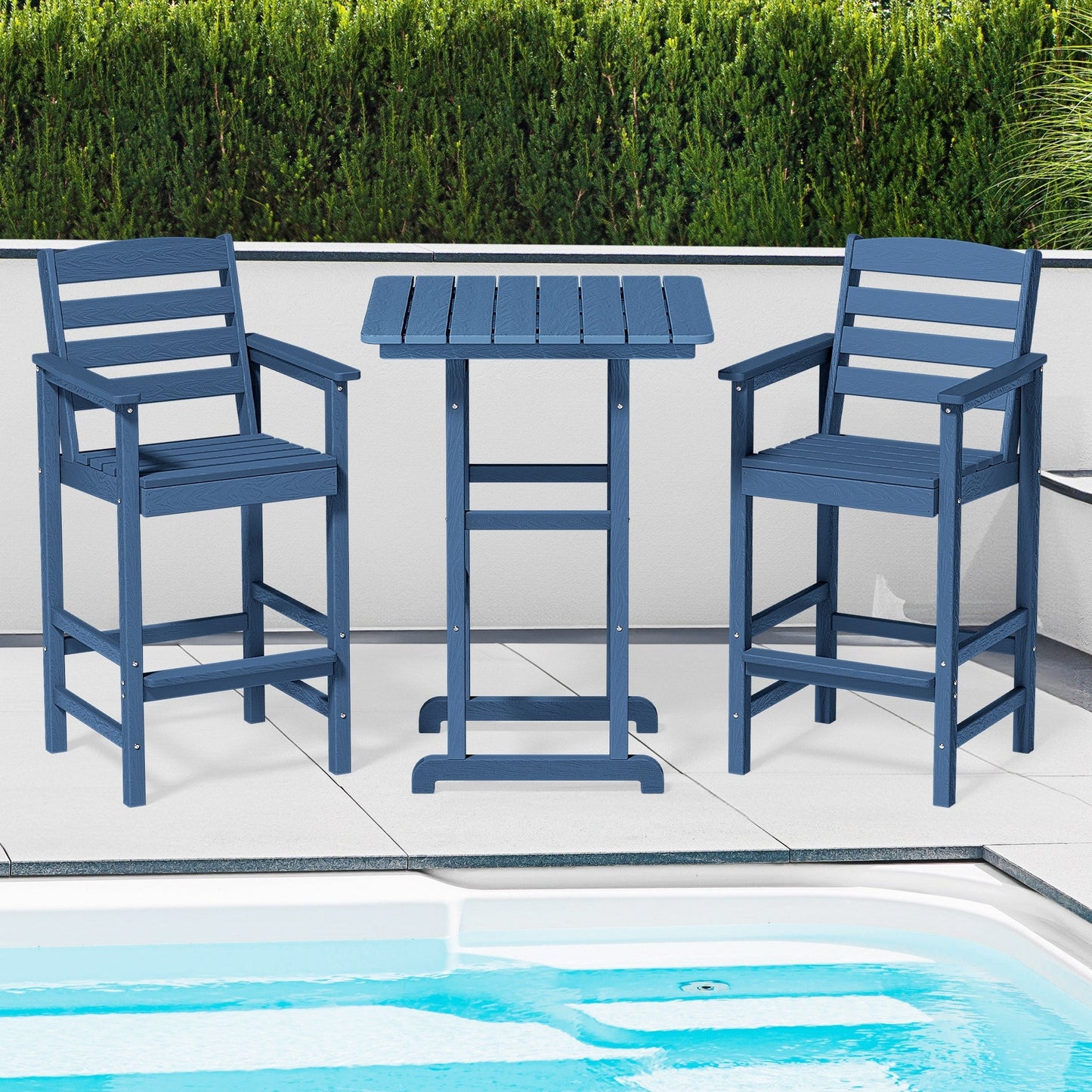 Set di 3 sedie Adirondack alte in plastica, set da conversazione per patio