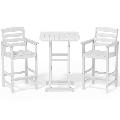 Set di 3 sedie Adirondack alte in plastica, set da conversazione per patio