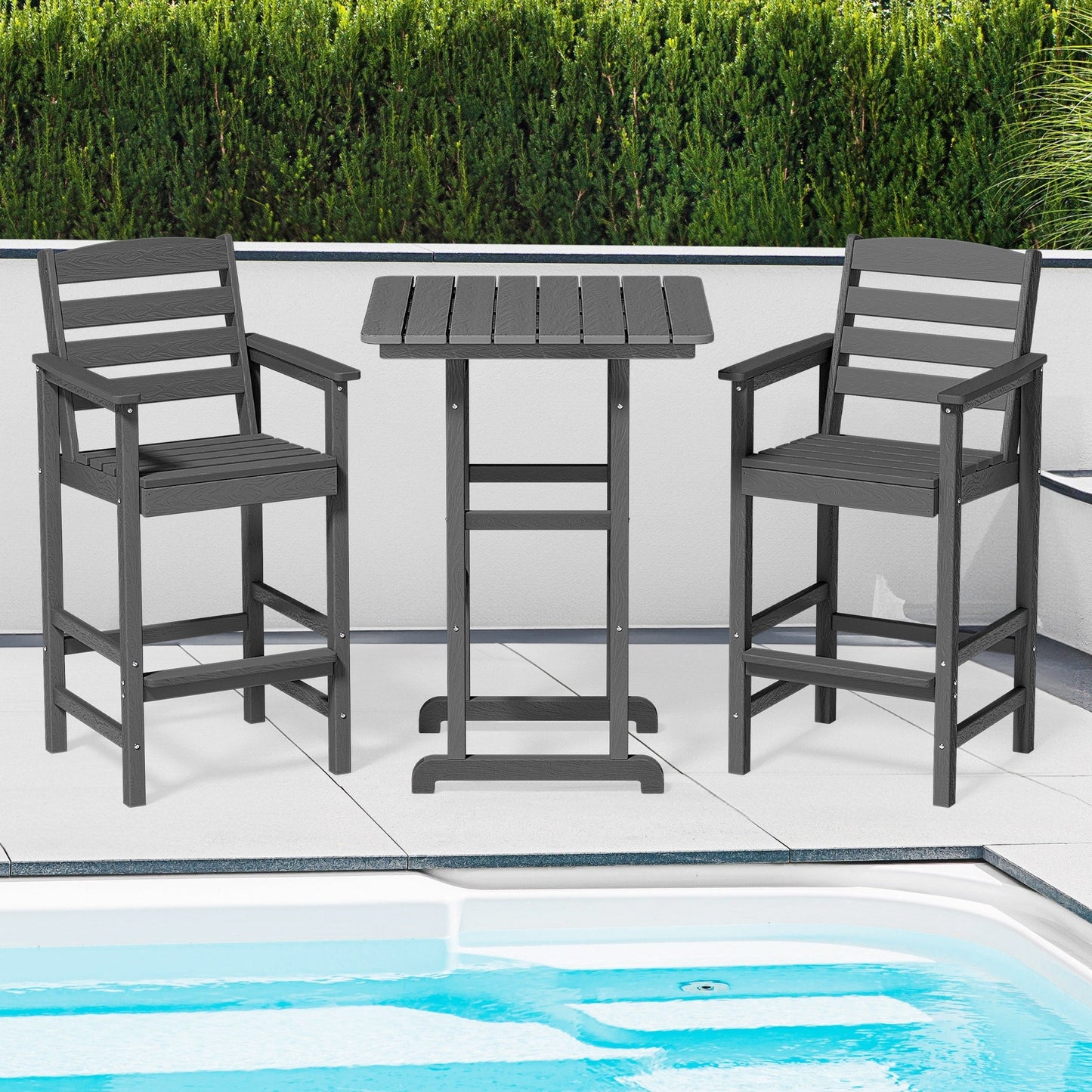 Set di 3 sedie Adirondack alte in plastica, set da conversazione per patio