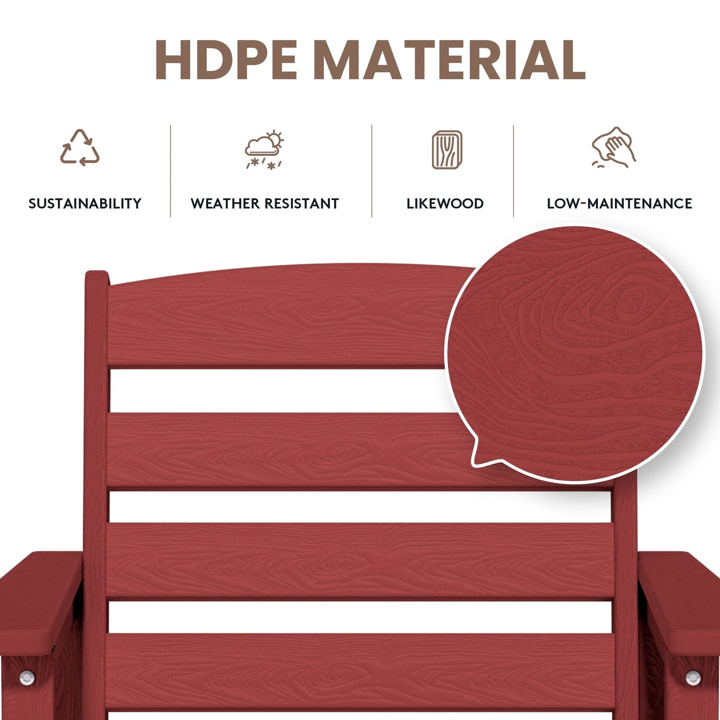 Set di 3 sedie Adirondack alte in plastica, set da conversazione per patio