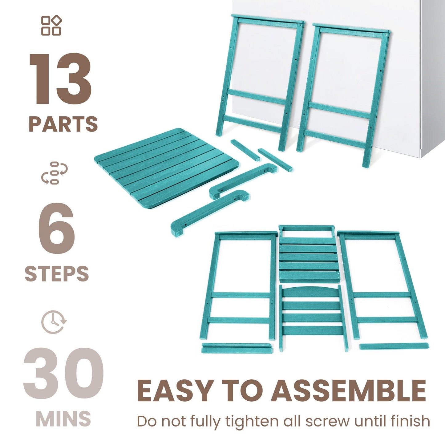 Set di 3 sedie Adirondack alte in plastica, set da conversazione per patio