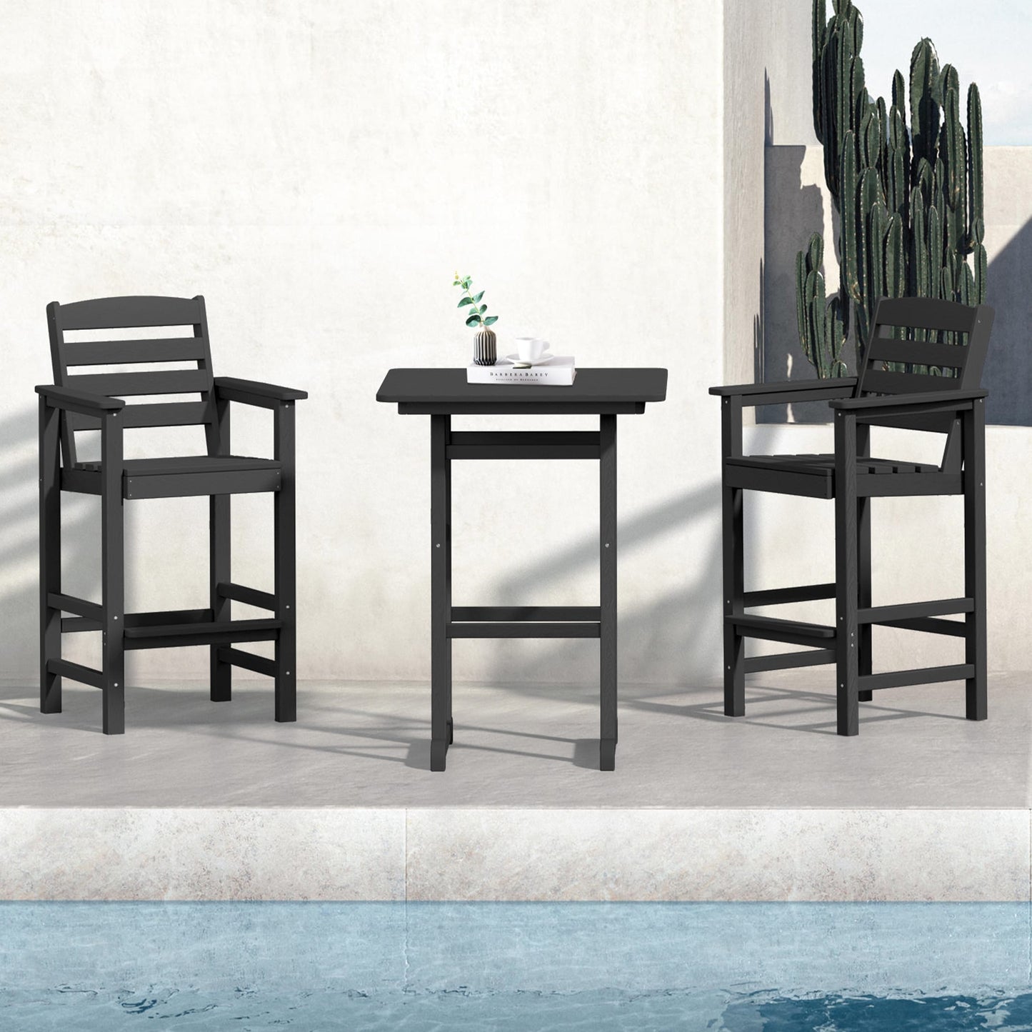 Set di 3 sedie Adirondack alte in plastica, set da conversazione per patio