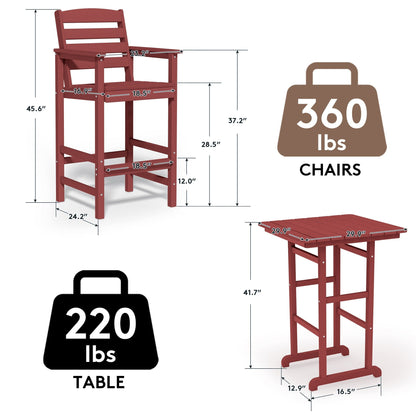 Set di 3 sedie Adirondack alte in plastica, set da conversazione per patio