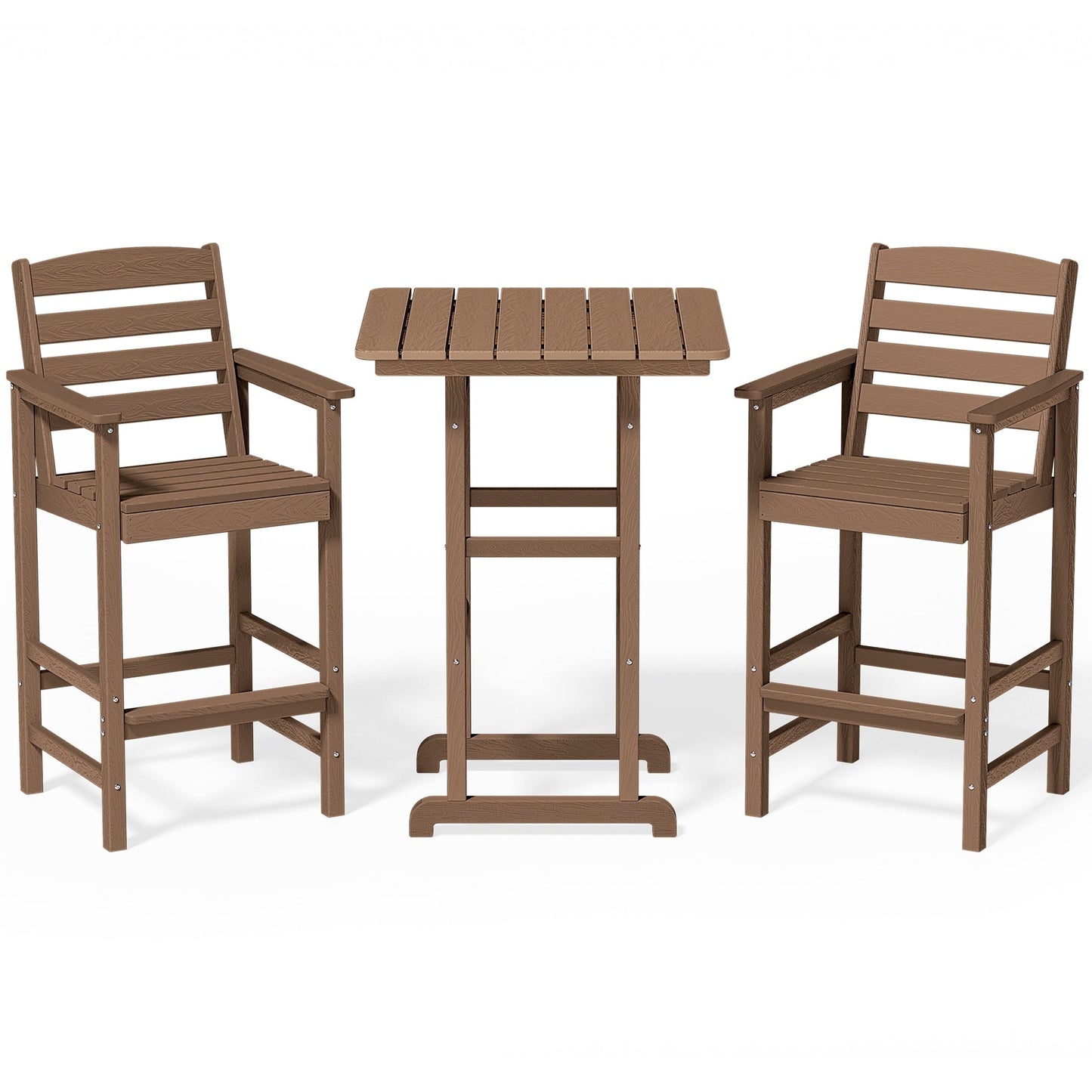 Set di 3 sedie Adirondack alte in plastica, set da conversazione per patio