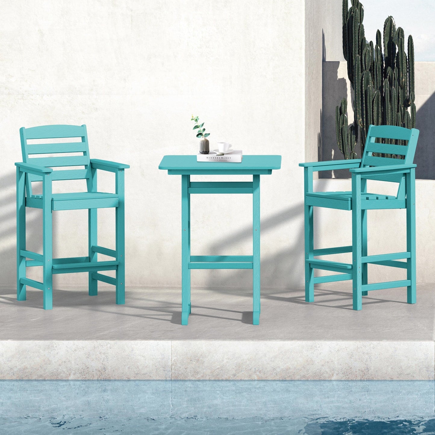 Set di 3 sedie Adirondack alte in plastica, set da conversazione per patio