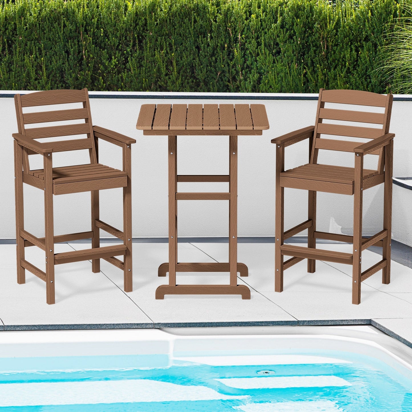 Set di 3 sedie Adirondack alte in plastica, set da conversazione per patio