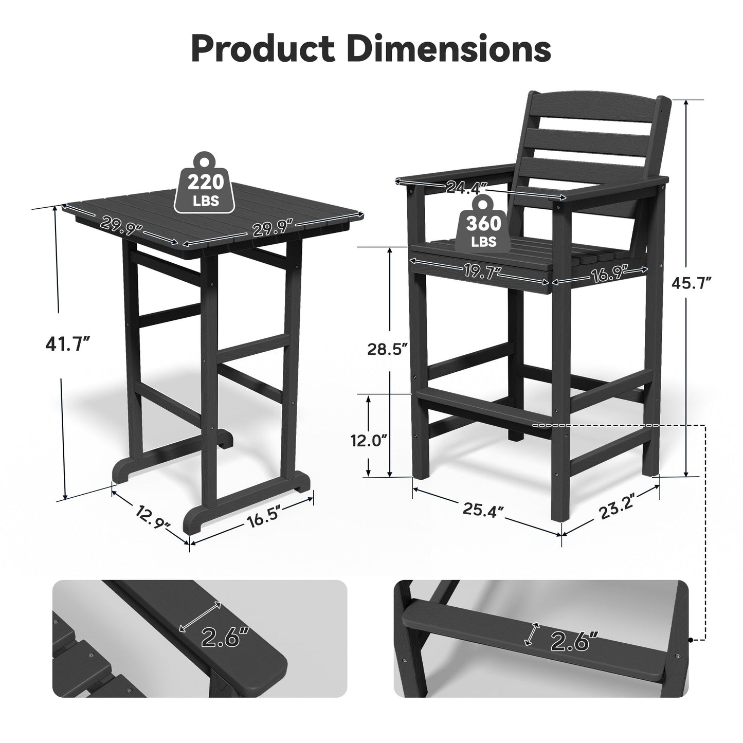 Set di 5 sedie Adirondack alte in plastica per conversazione in giardino