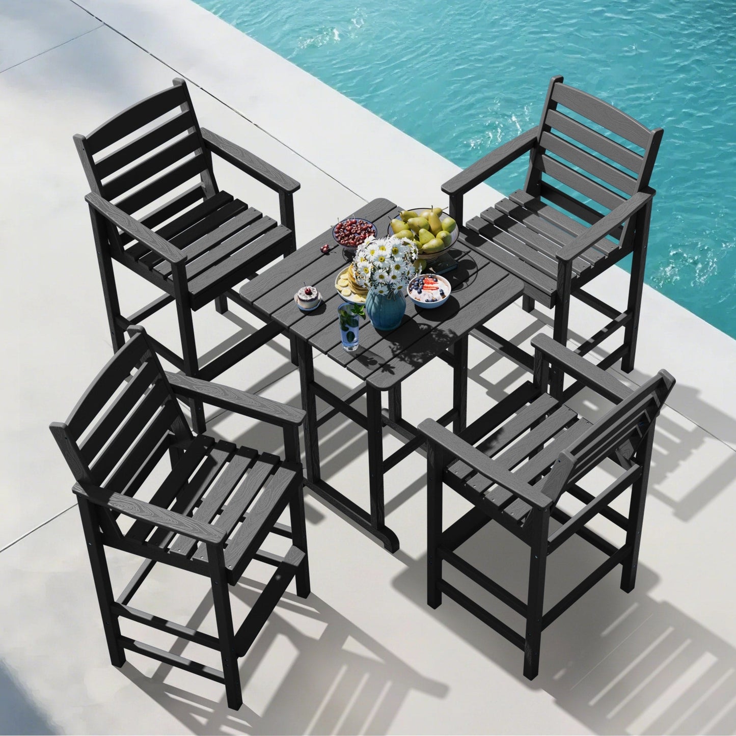 Set di 5 sedie Adirondack alte in plastica per conversazione in giardino