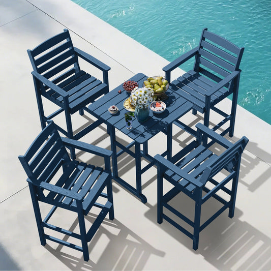 Set di 5 sedie Adirondack alte in plastica per conversazione in giardino