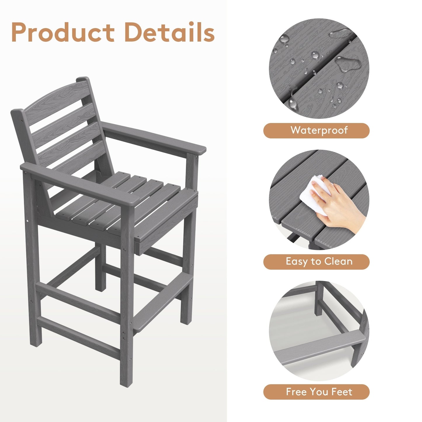 Set di 5 sedie Adirondack alte in plastica per conversazione in giardino