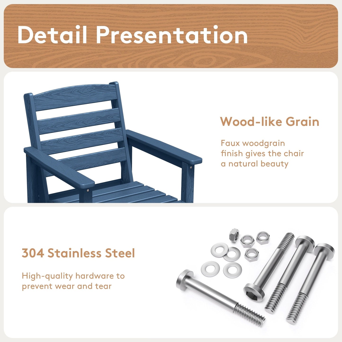 Set di 5 sedie Adirondack alte in plastica per conversazione in giardino