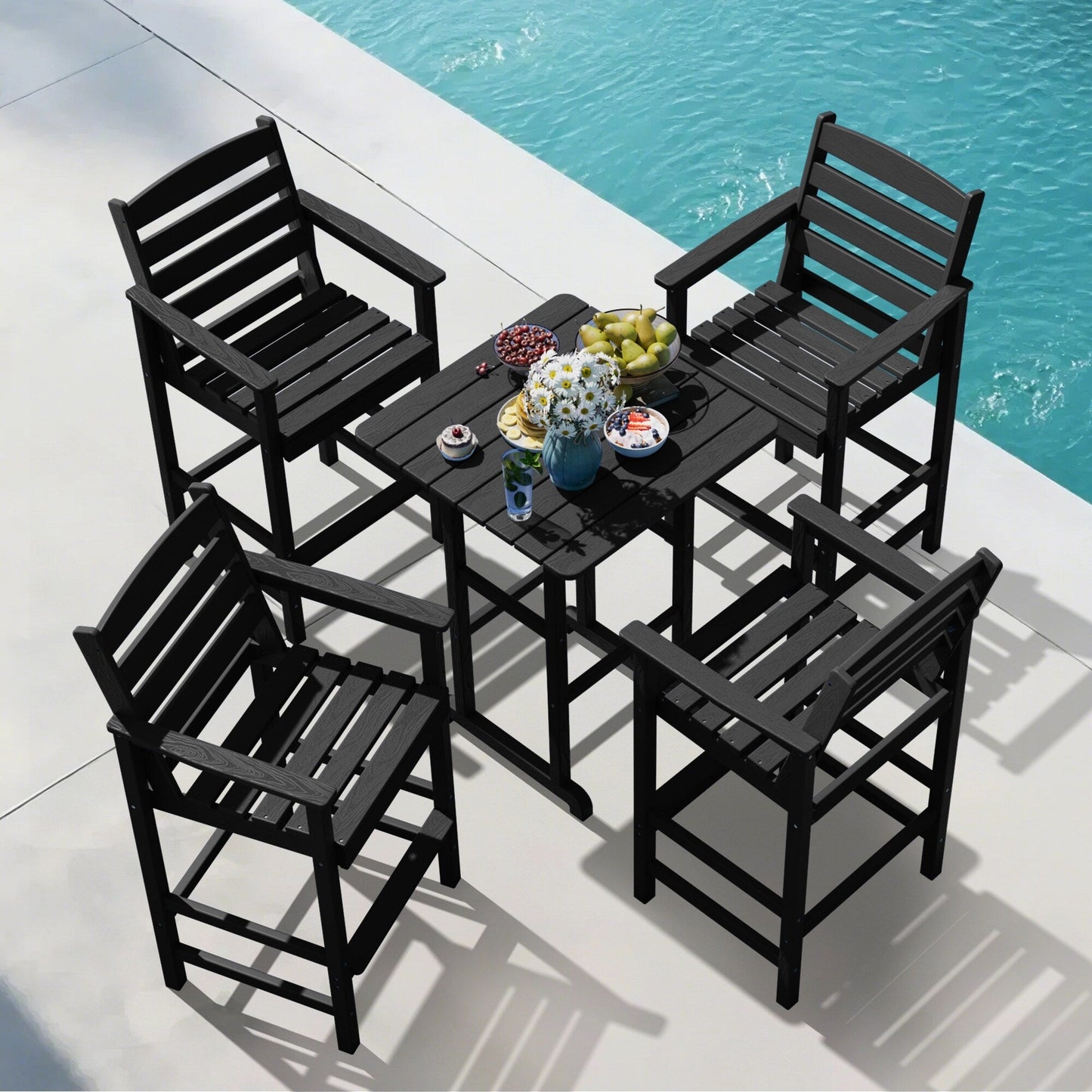 Set di 5 sedie Adirondack alte in plastica per conversazione in giardino