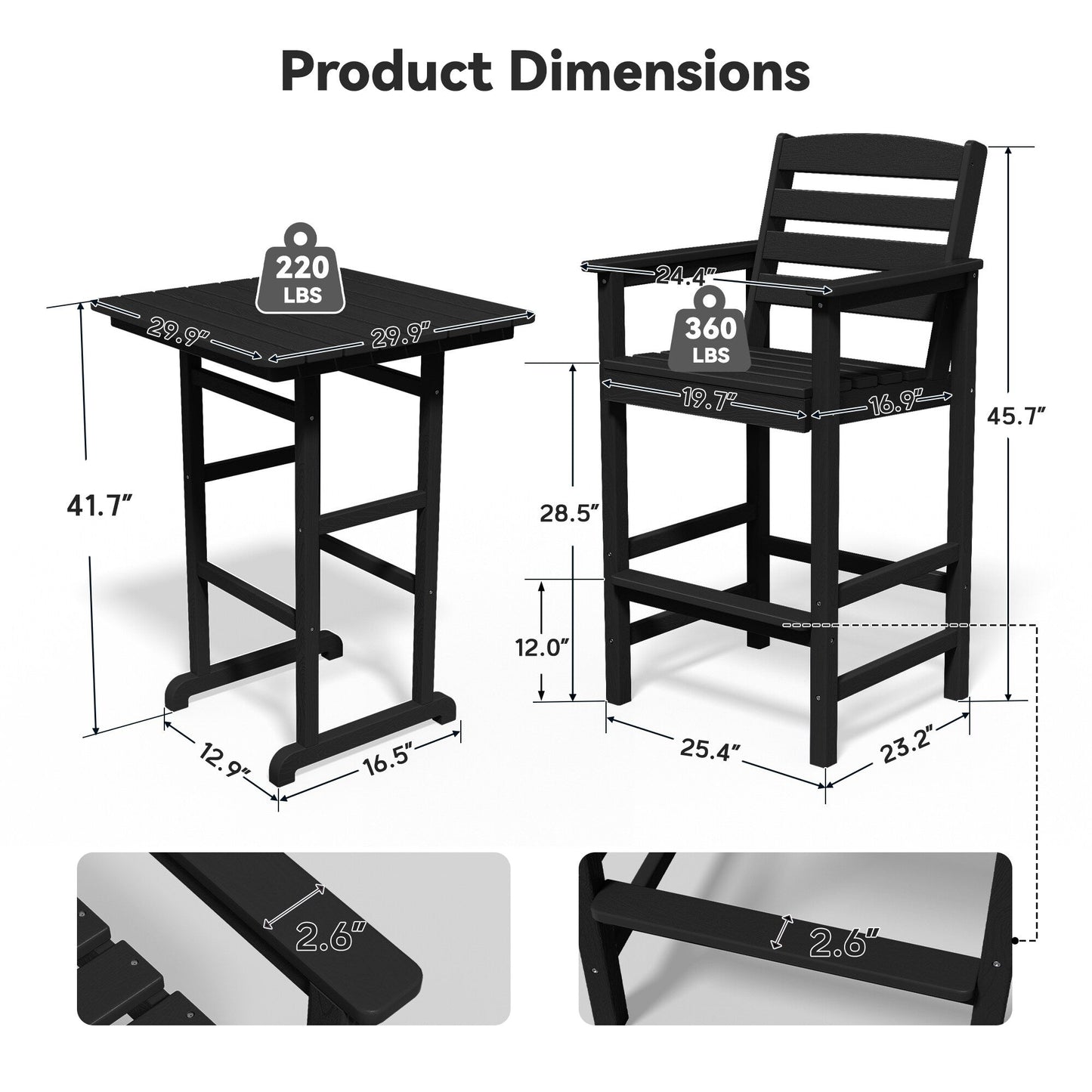 Set di 5 sedie Adirondack alte in plastica per conversazione in giardino