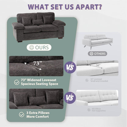 Divano a due posti in ciniglia di peluche 73 - Include 3 cuscini bonus e cuscino posteriore rimovibile - Divano a 2 posti per soggiorno