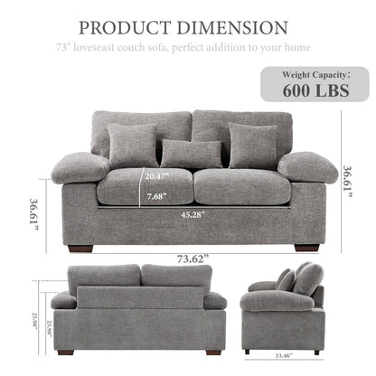 Divano a due posti in ciniglia di peluche 73 - Include 3 cuscini bonus e cuscino posteriore rimovibile - Divano a 2 posti per soggiorno