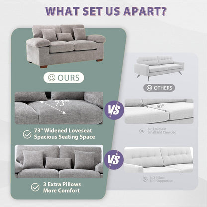 Divano a due posti in ciniglia di peluche 73 - Include 3 cuscini bonus e cuscino posteriore rimovibile - Divano a 2 posti per soggiorno